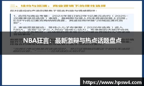 NBA狂言：最新激辩与热点话题盘点
